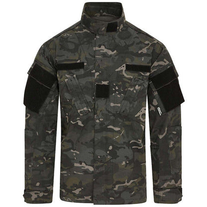 front view of black camouflage kombat acu assault shirt