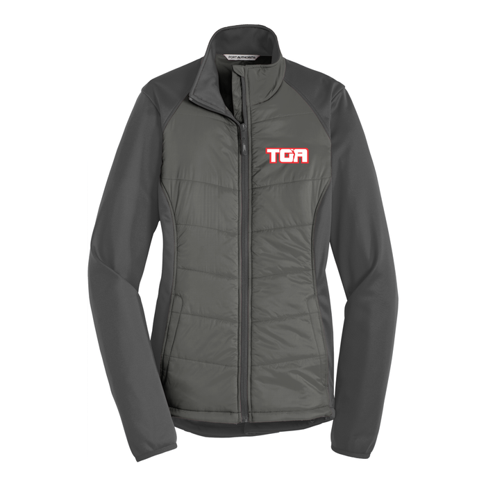 L787 Port Authority® Ladies Hybrid Soft Shell Jacket with embroidered logo