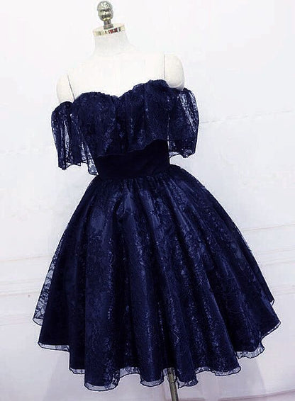 Lace Short Off Shoulder Prom Dress Party Dress, Lace Homecoming Dresses