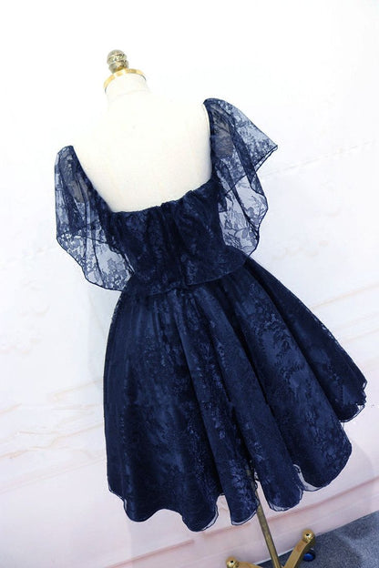 Lace Short Off Shoulder Prom Dress Party Dress, Lace Homecoming Dresses