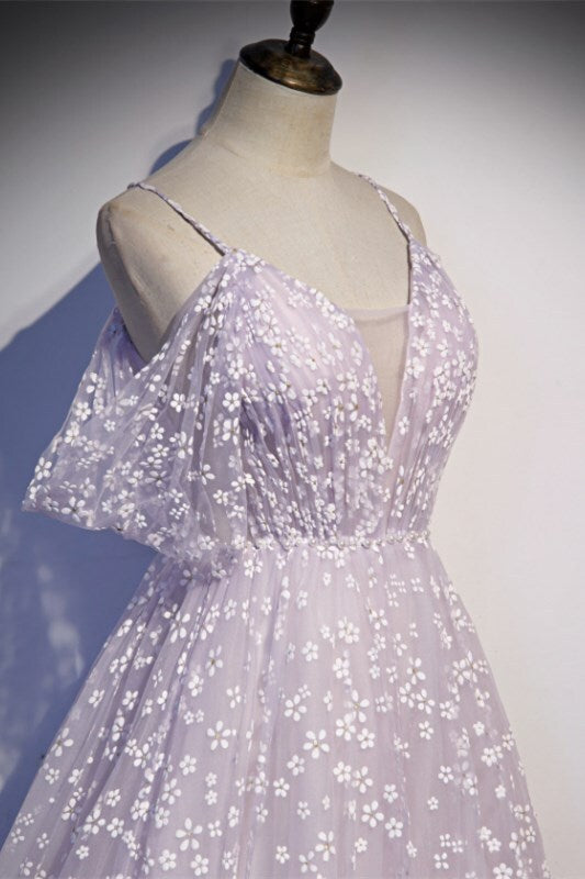 Lavender Daisy Flowers A-line Long Formal Dress
