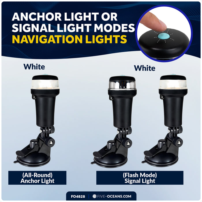 LED Anchor Navigation Light with Suction Cup, Battery-Powered - 2NM - FO4828 - Five Oceans