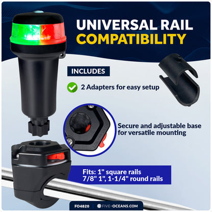 LED Bi-Color Navigation Light, Rail Mount, Battery-Powered - 2NM - FO4820 - Five Oceans