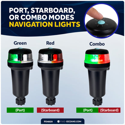 LED Bi-Color Navigation Light, Rail Mount, Battery-Powered - 2NM - FO4820 - Five Oceans