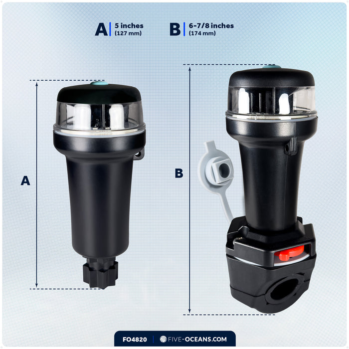 LED Bi-Color Navigation Light, Rail Mount, Battery-Powered - 2NM - FO4820 - Five Oceans