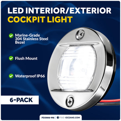 LED Interior/Exterior Cockpit Light, 12V DC, 6-Pack - FO3906-M6 - Five Oceans
