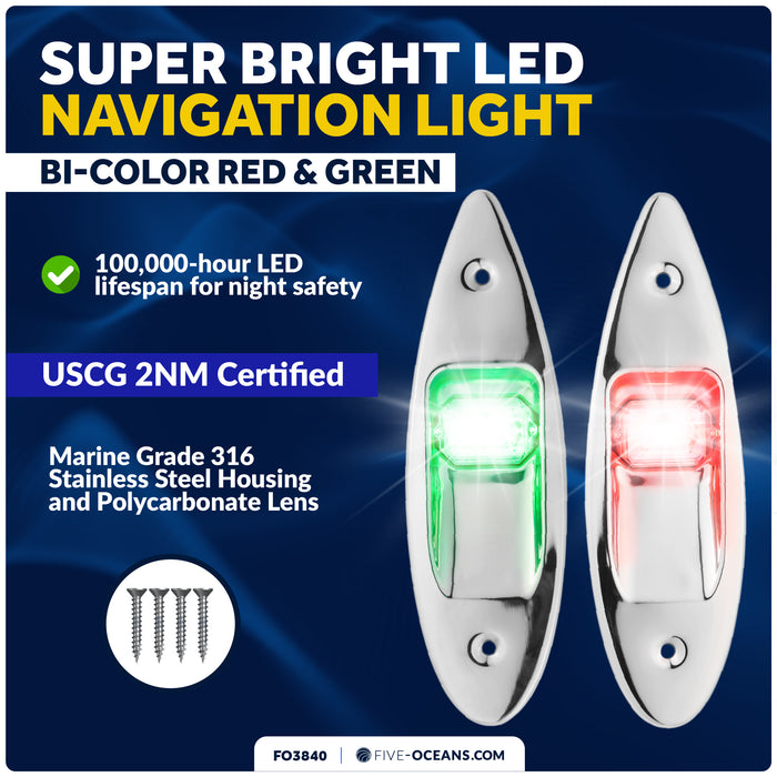 LED Navigation Side Lights, Vertical Flush Mount, 12V DC - 2NM - FO3840 - Five Oceans