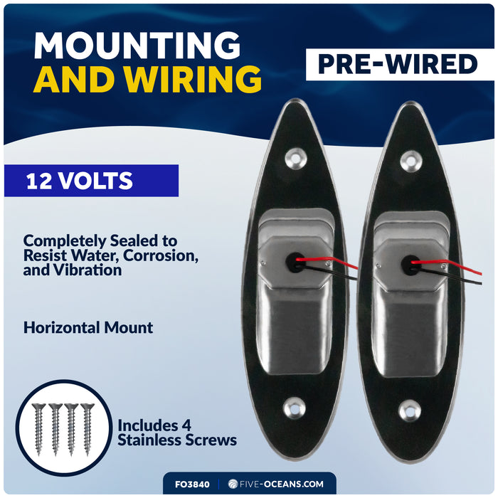 LED Navigation Side Lights, Vertical Flush Mount, 12V DC - 2NM - FO3840 - Five Oceans