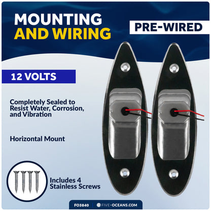 LED Navigation Side Lights, Vertical Flush Mount, 12V DC - 2NM - FO3840 - Five Oceans