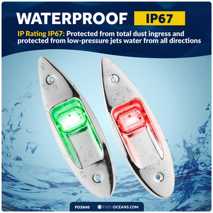 LED Navigation Side Lights, Vertical Flush Mount, 12V DC - 2NM - FO3840 - Five Oceans