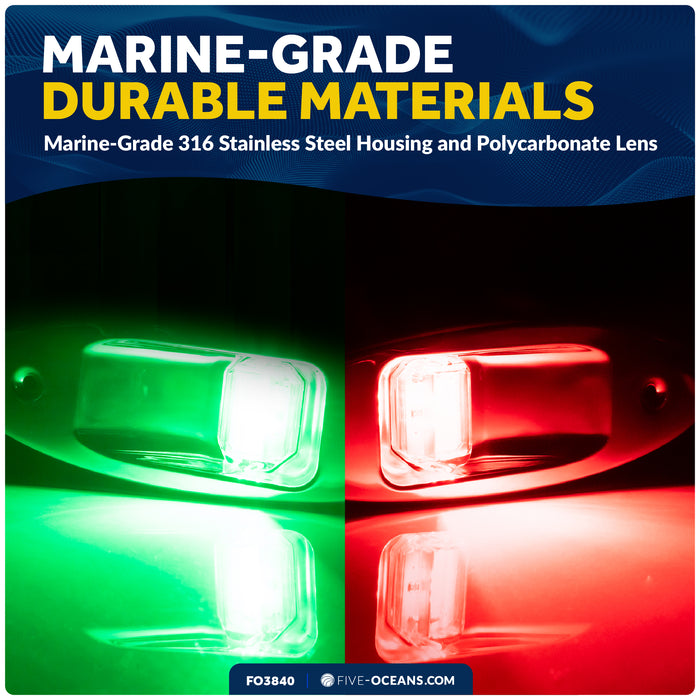 LED Navigation Side Lights, Vertical Flush Mount, 12V DC - 2NM - FO3840 - Five Oceans