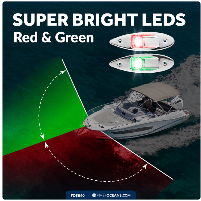 LED Navigation Side Lights, Vertical Flush Mount, 12V DC - 2NM - FO3840 - Five Oceans