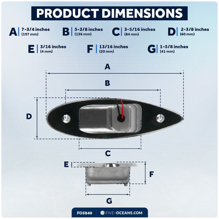 LED Navigation Side Lights, Vertical Flush Mount, 12V DC - 2NM - FO3840 - Five Oceans
