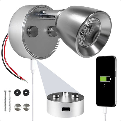 LED Reading Light with USB-C Port, Touch Dimmer, Warm White & Red, Aluminum Housing, 200 LM, 10-28V DC