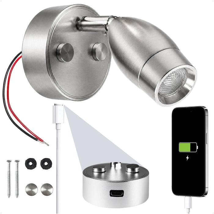 LED Reading Light with USB-C Port, Touch Dimmer, Warm White & Red, Aluminum Housing, 200 LM, 10-28V DC