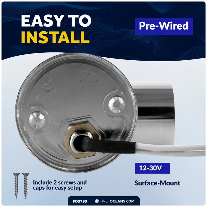 LED Surface-Mount Reading Light, Warm White, High-Quality Chrome Plated Brass, 12-30V - FO3733 - Five Oceans