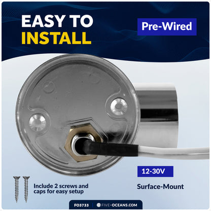 LED Surface-Mount Reading Light, Warm White, High-Quality Chrome Plated Brass, 12-30V - FO3733 - Five Oceans
