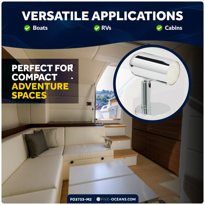 LED Surface-Mount Reading Light, Warm White, High-Quality Chrome Plated Brass, 12-30V, 2-Pack - FO3733-M2 - Five Oceans
