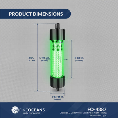 LED Underwater Fishing Light with 17' Power Cord, Green, 10-30V - FO4387 - Five Oceans