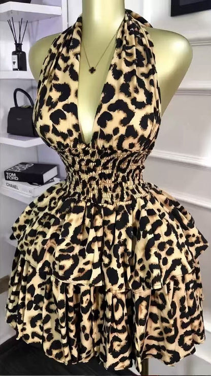 Leopard Chiffon Halter Homecoming Party Dresses,AST1981