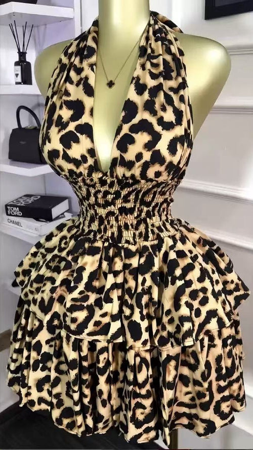 Leopard Chiffon Halter Homecoming Party Dresses,AST1981