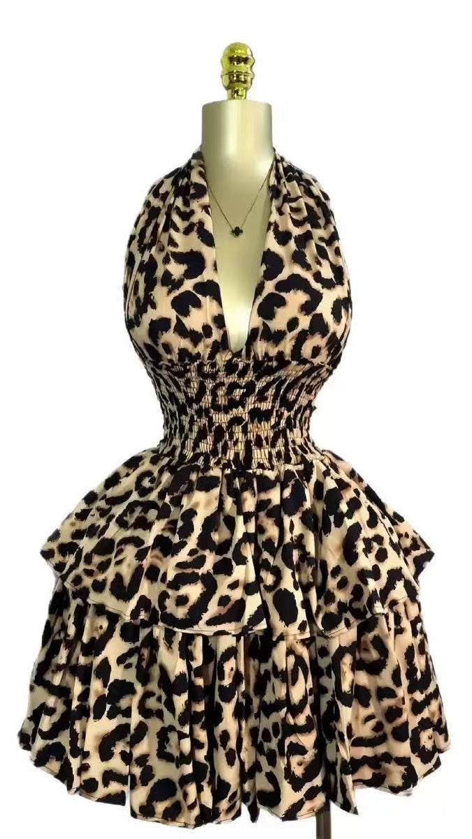 Leopard Chiffon Halter Homecoming Party Dresses,AST1981
