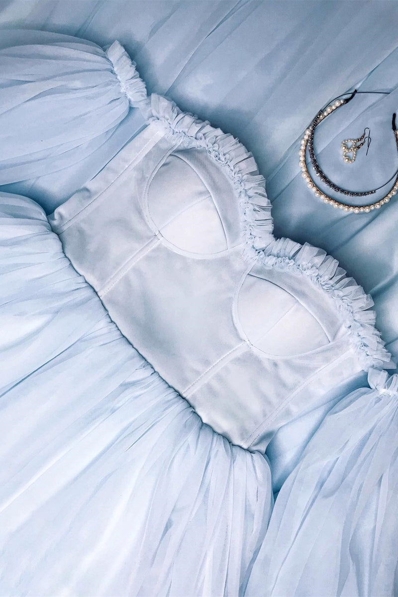 Light Blue Off the Shoulder Long Sleeves Formal Dress