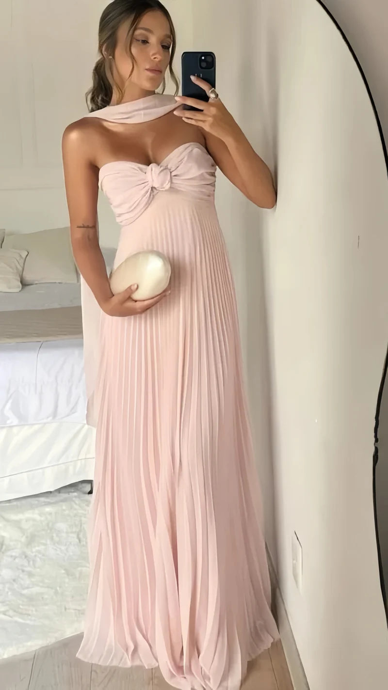 Light Pink Sweetheart Prom Dress - Pleated Chiffon A-Line Evening Gown