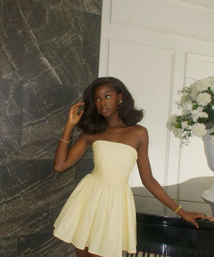 Light Yellow Strapless Homecoming Dresses Mini Prom Party Dress