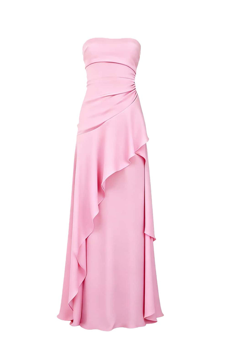 Lime Green Strapless Ruched Slit Dress