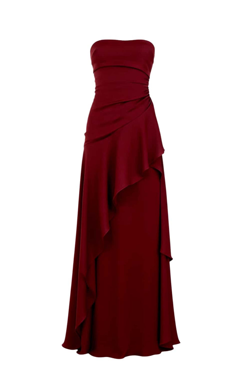 Lime Green Strapless Ruched Slit Dress