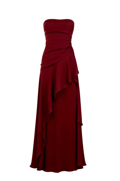 Lime Green Strapless Ruched Slit Dress