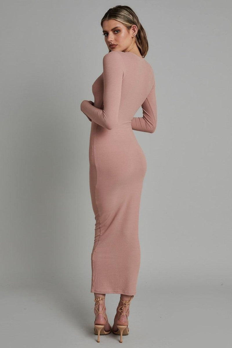 Long Sleeve Maxi Dress - Nude - JAUS