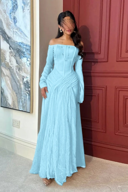 Lovely White Off-the-Shoulder Prom Dress Long Sleeves with Pleated