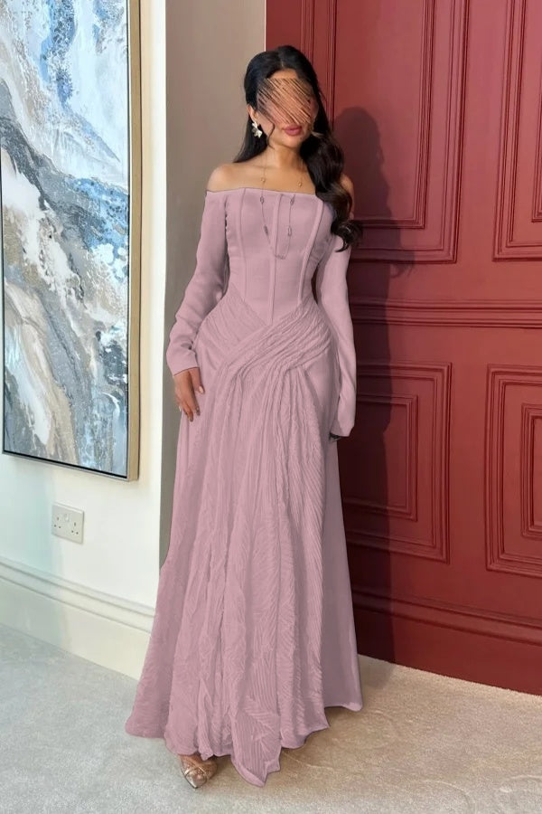 Lovely White Off-the-Shoulder Prom Dress Long Sleeves with Pleated