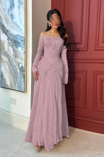 Lovely White Off-the-Shoulder Prom Dress Long Sleeves with Pleated