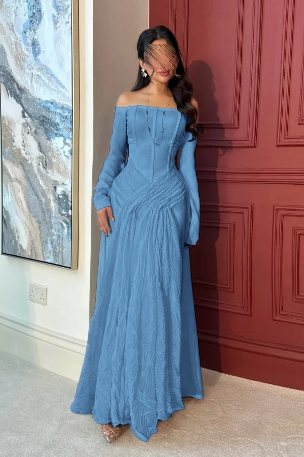 Lovely White Off-the-Shoulder Prom Dress Long Sleeves with Pleated