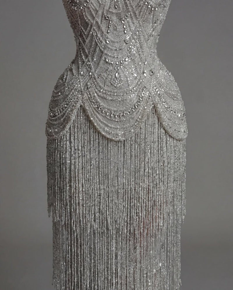 Luxurious Silver Strapless Prom Dress Sleeveless Beaded withstone