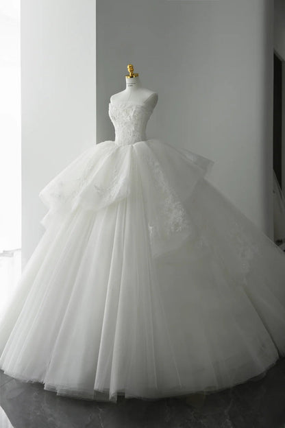 Luxury Ball Gown Long Wedding Dress Tulle Strapless White Bridal Gowns Sleeveless Bridal Dress ED06511