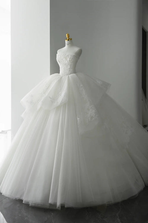 Luxury Ball Gown Long Wedding Dress Tulle Strapless White Bridal Gowns Sleeveless Bridal Dress ED06511