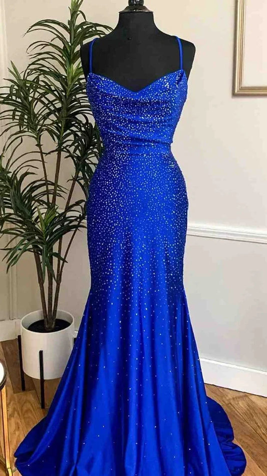 Luxury Beaded Royal Blue Prom Dresses For Women Party Dance Dress,AST2210