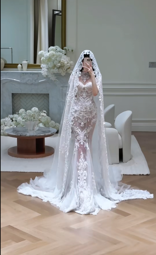 Luxury High Neck Mermaid Long Wedding Dresses Tulle Applique White Bridal Gowns Short Sleeves Bridal Dresses