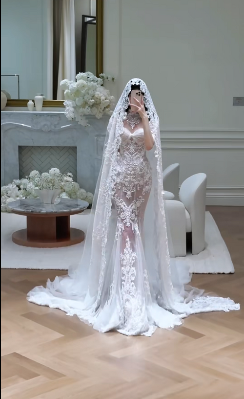 Luxury High Neck Mermaid Long Wedding Dresses Tulle Applique White Bridal Gowns Short Sleeves Bridal Dresses