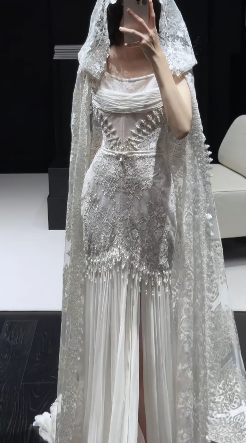 Luxury Straps Sheath Long Wedding Dresses Chiffon Lace White Bridal Gowns Sleeveless Bridal Dresses