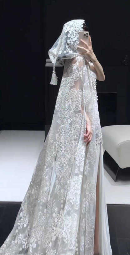 Luxury Straps Sheath Long Wedding Dresses Chiffon Lace White Bridal Gowns Sleeveless Bridal Dresses