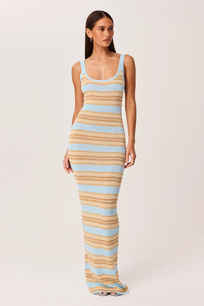 Malina Shimmer Maxi Dress - Blue Stripe
