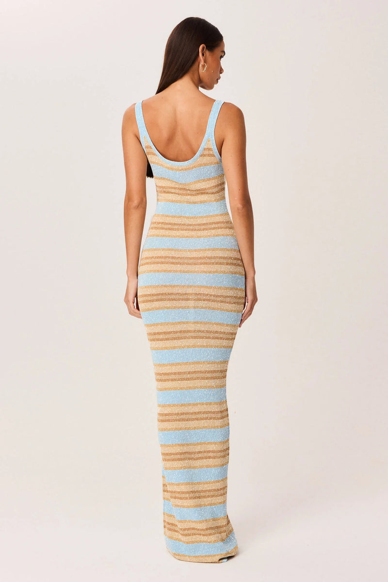 Malina Shimmer Maxi Dress - Blue Stripe