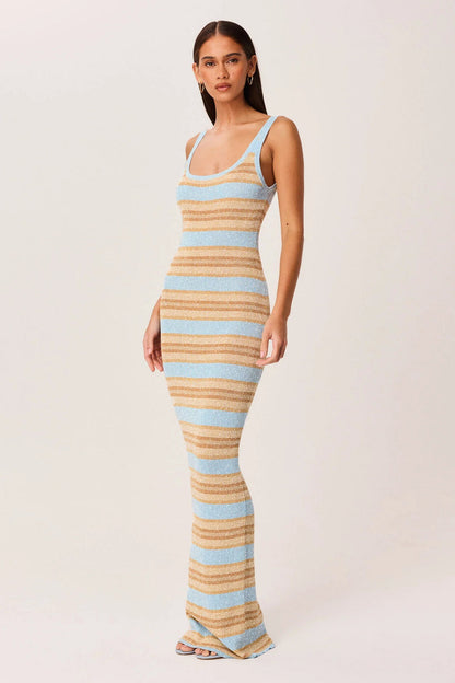 Malina Shimmer Maxi Dress - Blue Stripe