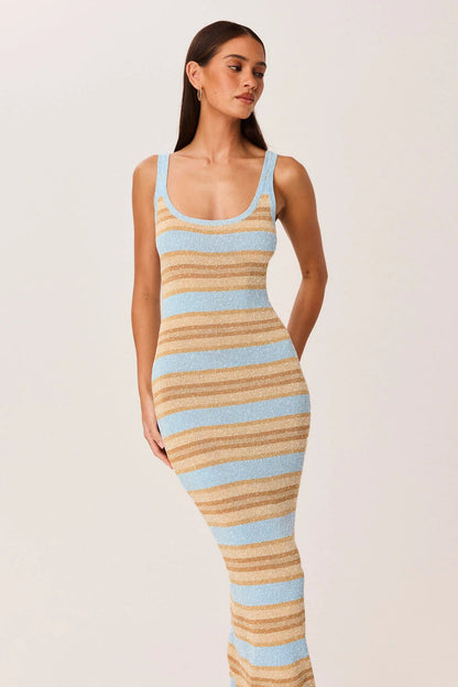 Malina Shimmer Maxi Dress - Blue Stripe