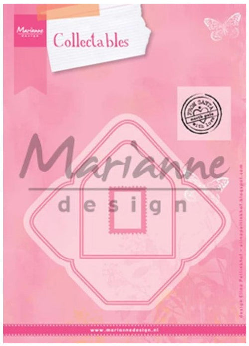 Marianne Design - Collectable - Eline's Envelope. This set consists of 3 dies and 1 postage clear stamp. Create your own letter to Santa or hide a special message inside for your friends/family and add to a card or scrapbook page.  Makes a 2" x 3" envelope. Available at Embellish Away located in Bowmanville Ontario Canada.